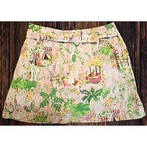 Larry Levine Stretch Skort Skirt Shorts All Over Print Pink Belt Summer Women 10
